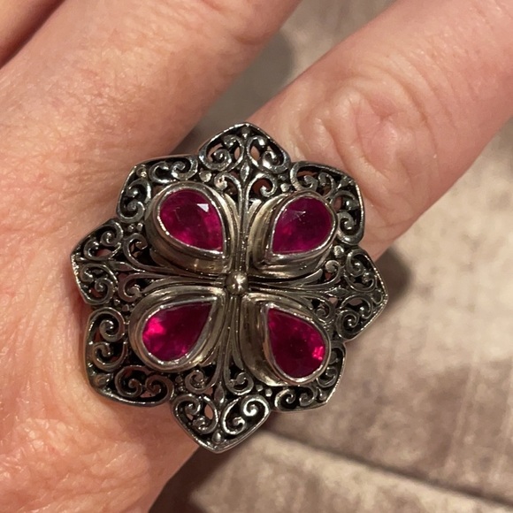 Mandala Flower Ruby Ring 925 Sterling Silver NWOTS - Picture 8 of 11